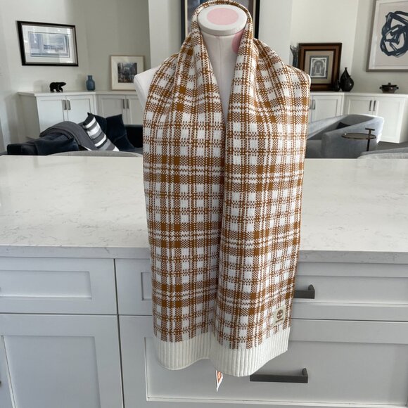 Timberland Cozy Casual Acrylic Knit Plaid Scarf Cream & Caramel Brown Sz OS NWT - Picture 11 of 11